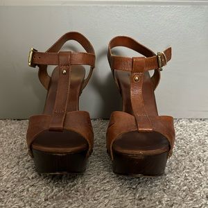 Kurt Geiger Leather Wedge T-Strap Sandal